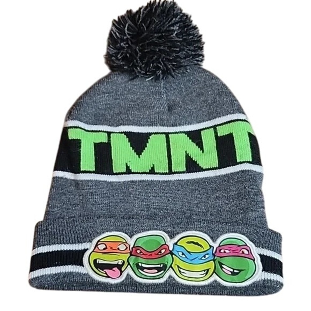 Boys Nickelodeon Teenage Mutant Ninja Turtle TMNT Beanie Pom Pom Grey